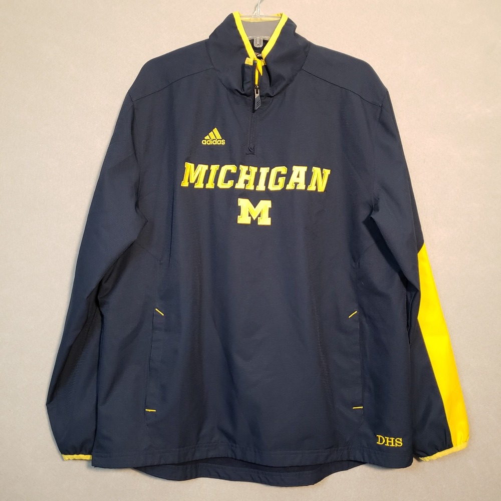 Adidas Mens Large Quarter Zip Pullover Navy Yellow Michigan Wolverines NCAA UofM